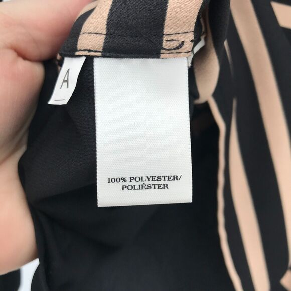 Ann Taylor Top Womens Small Black Tan Stripe Long Sleeve Button Cuff Round Neck - Picture 5 of 9